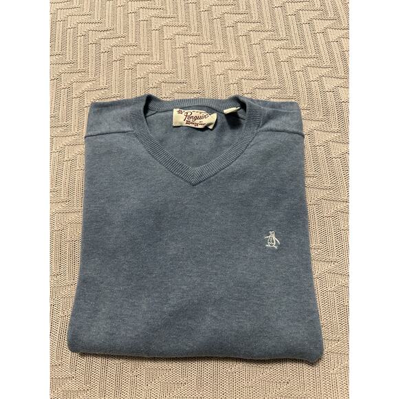 Penguin french blue vneck cotton sweater size L - Picture 1 of 7